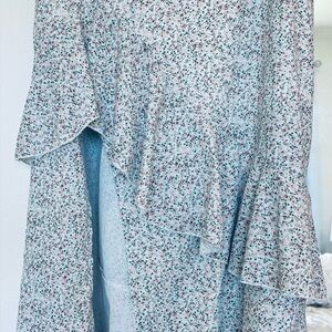 Floral High-Low Ruffle Skirt - White with Mint & Brown Print